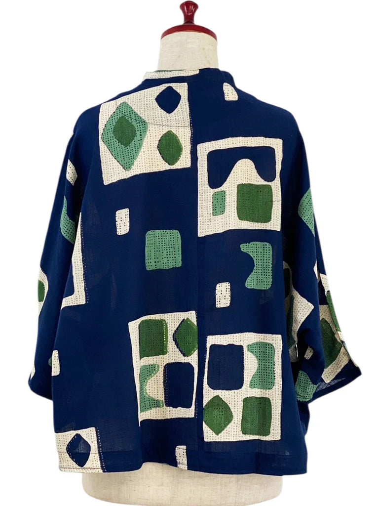 MONA LISA by Pure Fit - Crop Jacket - Retro Geometric Print - 263357-1-DB - DARK BLUE (C)
