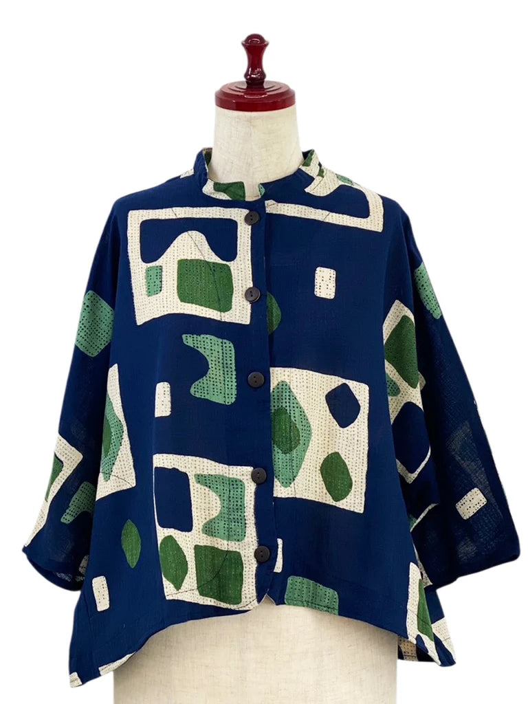 MONA LISA by Pure Fit - Crop Jacket - Retro Geometric Print - 263357-1-DB - DARK BLUE (C)