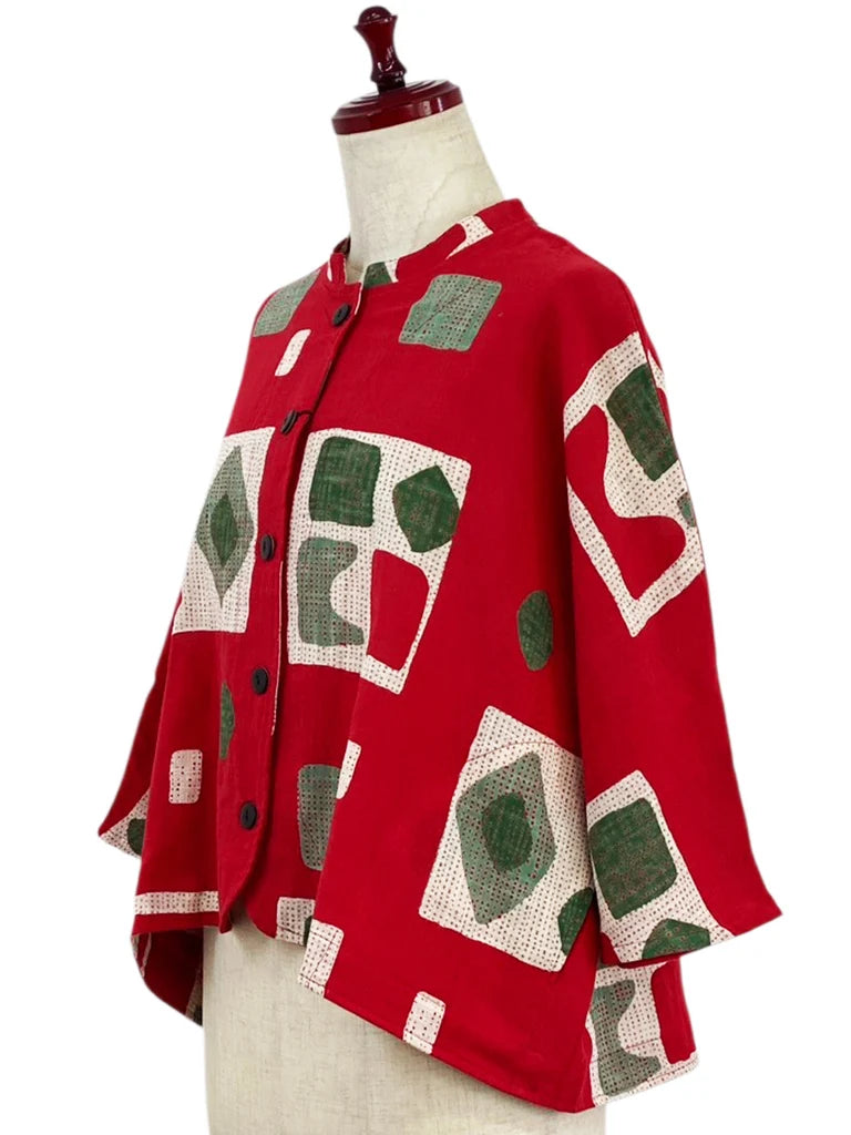 MONA LISA by Pure Fit - Crop Jacket - Retro Geometric Print - 263357-1-RE - RED (E)
