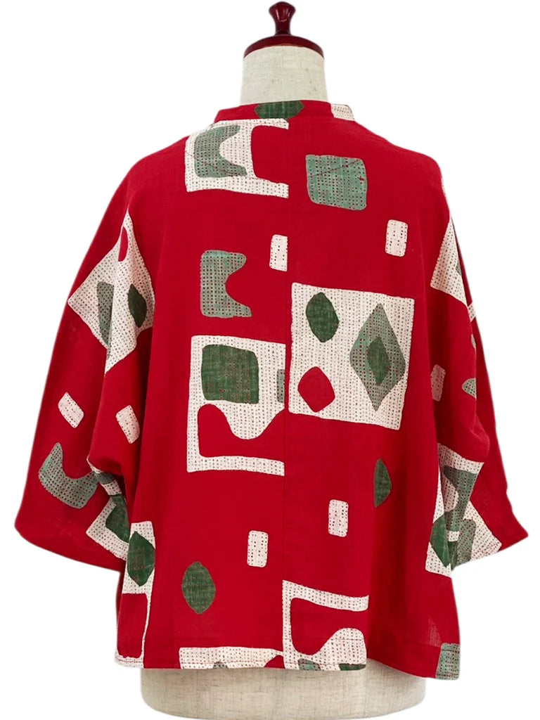 MONA LISA by Pure Fit - Crop Jacket - Retro Geometric Print - 263357-1-RE - RED (E)