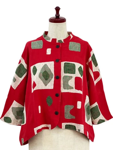MONA LISA by Pure Fit - Crop Jacket - Retro Geometric Print - 263357-1-RE - RED (E)
