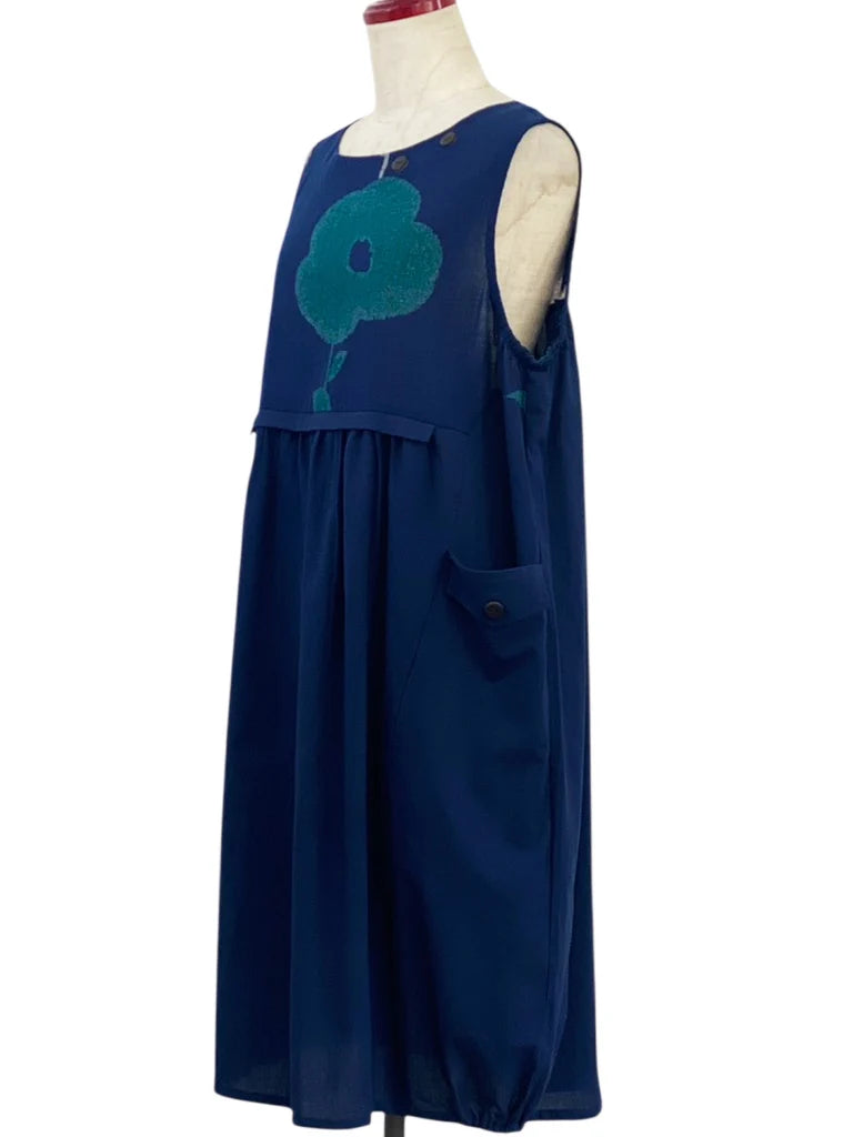 MONA LISA by Pure Fit - Panel Pleated Jumper - Solid/Blossom Print - 263359-DB - DARK BLUE (C)