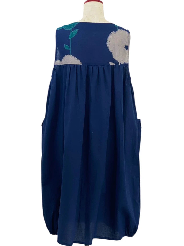 MONA LISA by Pure Fit - Panel Pleated Jumper - Solid/Blossom Print - 263359-DB - DARK BLUE (C)