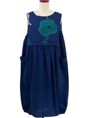 MONA LISA by Pure Fit - Panel Pleated Jumper - Solid/Blossom Print - 263359-DB - DARK BLUE (C)