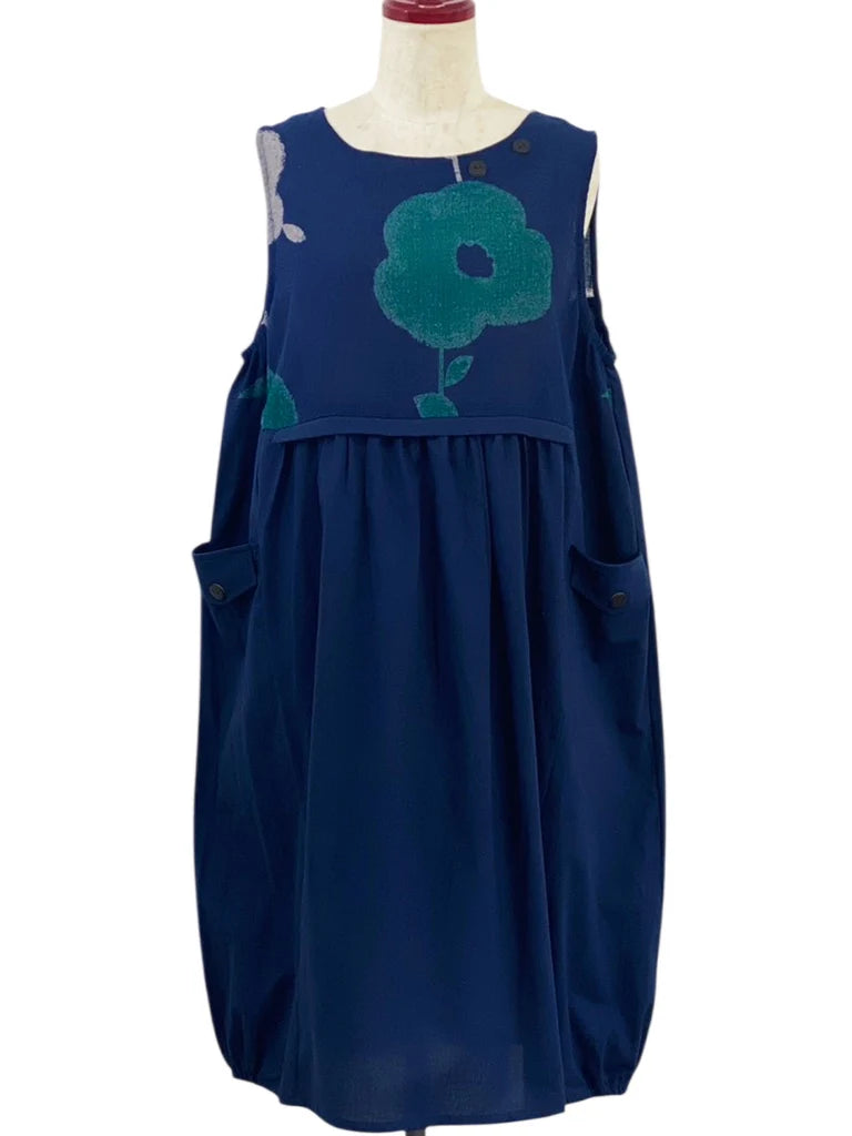 MONA LISA by Pure Fit - Panel Pleated Jumper - Solid/Blossom Print - 263359-DB - DARK BLUE (C)