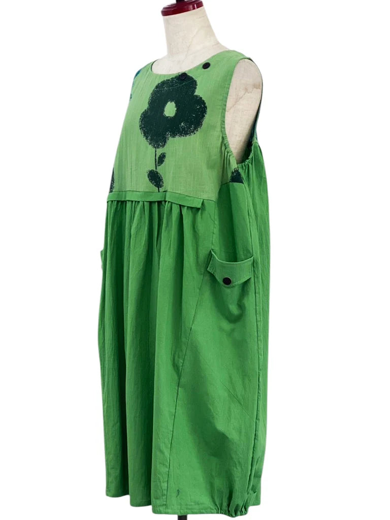 MONA LISA by Pure Fit - Panel Pleated Jumper - Solid/Blossom Print - 263359-GE - GREEN (H)