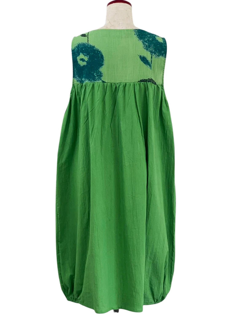 MONA LISA by Pure Fit - Panel Pleated Jumper - Solid/Blossom Print - 263359-GE - GREEN (H)