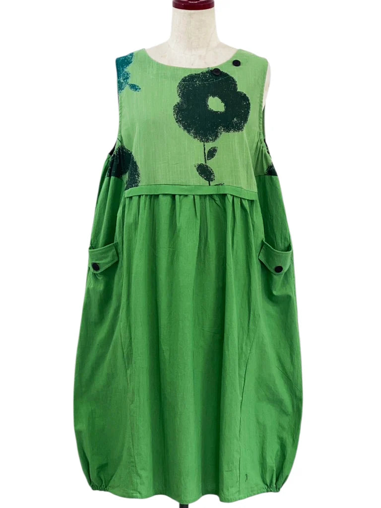 MONA LISA by Pure Fit - Panel Pleated Jumper - Solid/Blossom Print - 263359-GE - GREEN (H)