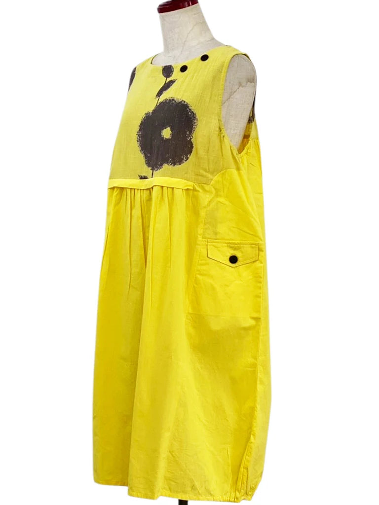 MONA LISA by Pure Fit - Panel Pleated Jumper - Solid/Blossom Print - 263359-MU - MUSTARD (F)