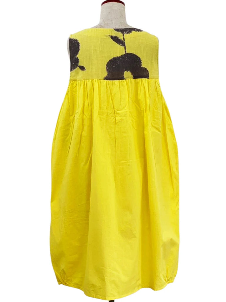 MONA LISA by Pure Fit - Panel Pleated Jumper - Solid/Blossom Print - 263359-MU - MUSTARD (F)