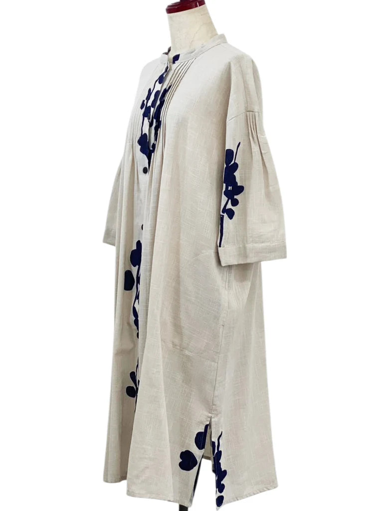MONA LISA by Pure Fit - Pintuck Button Front Dress - Eucalyptus Print - 263361-LG - LIGHT GREY (B)