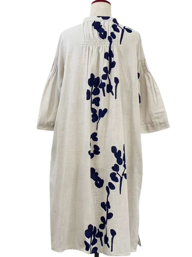 MONA LISA by Pure Fit - Pintuck Button Front Dress - Eucalyptus Print - 263361-LG - LIGHT GREY (B)