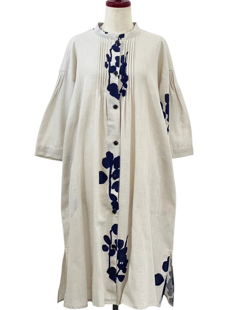 MONA LISA by Pure Fit - Pintuck Button Front Dress - Eucalyptus Print - 263361-LG - LIGHT GREY (B)
