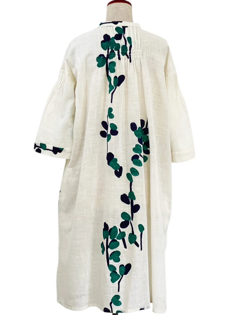 MONA LISA by Pure Fit - Pintuck Button Front Dress - Eucalyptus Print - 263361-NT - NATURAL (G)