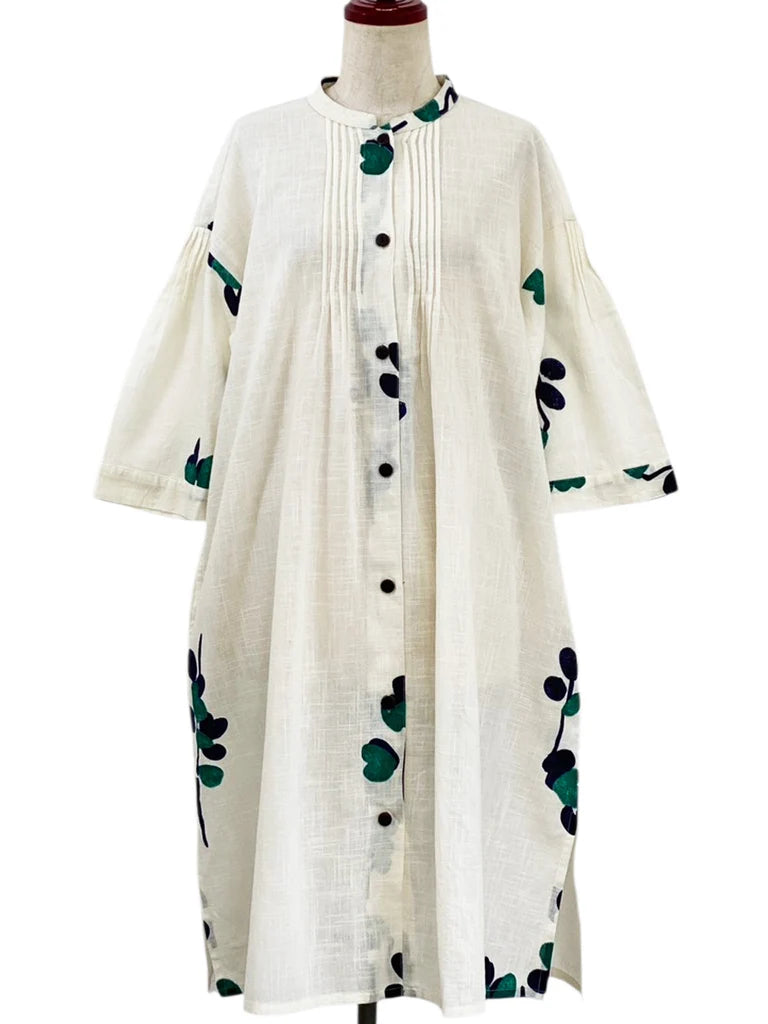 MONA LISA by Pure Fit - Pintuck Button Front Dress - Eucalyptus Print - 263361-NT - NATURAL (G)