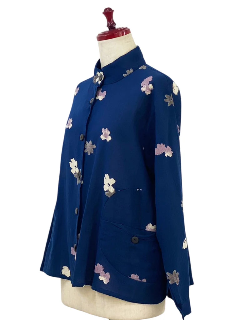 MONA LISA by Pure Fit - Circle Pocket Jacket - Sakura Print - 263370-DB -  DARK BLUE (C)
