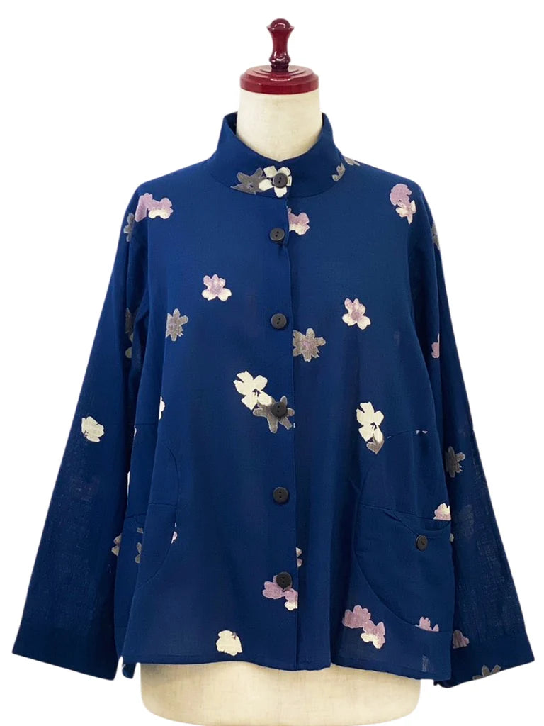 MONA LISA by Pure Fit - Circle Pocket Jacket - Sakura Print - 263370-DB -  DARK BLUE (C)