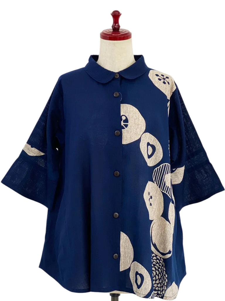 MONA LISA by Pure Fit - Slit Back Panel Jacket - Solid/Kiku Pop Print - 263371-DB - DARK BLUE (C)