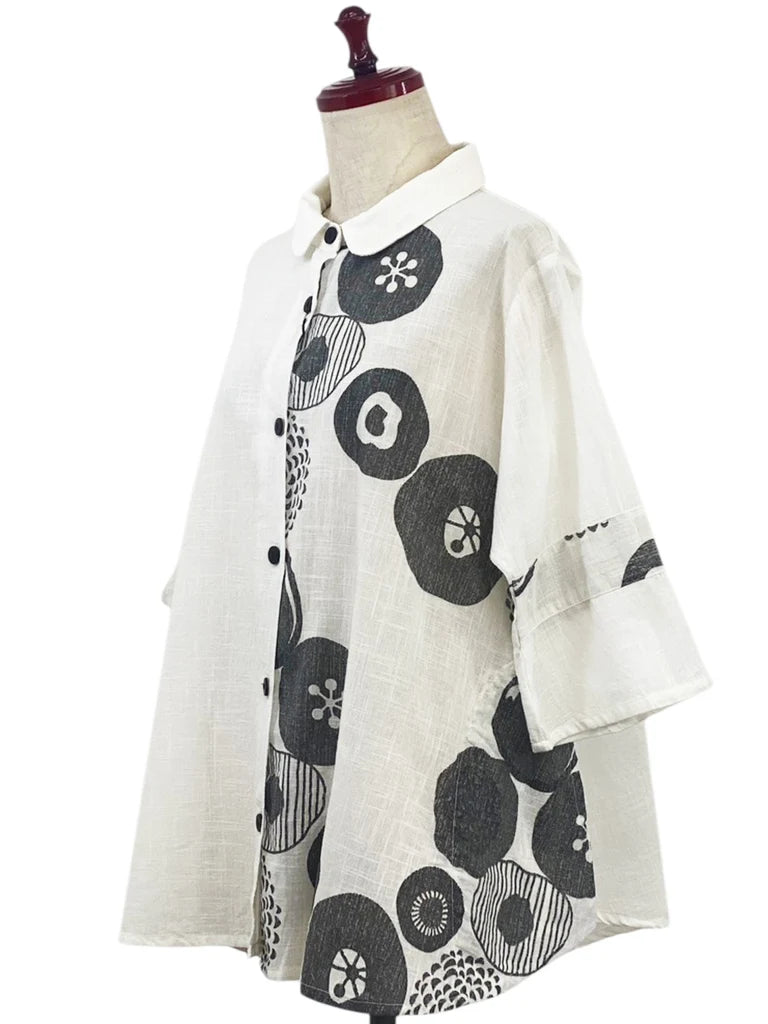 MONA LISA by Pure Fit - Slit Back Panel Jacket - Solid/Kiku Pop Print - 263371-NT - NATURAL (G)