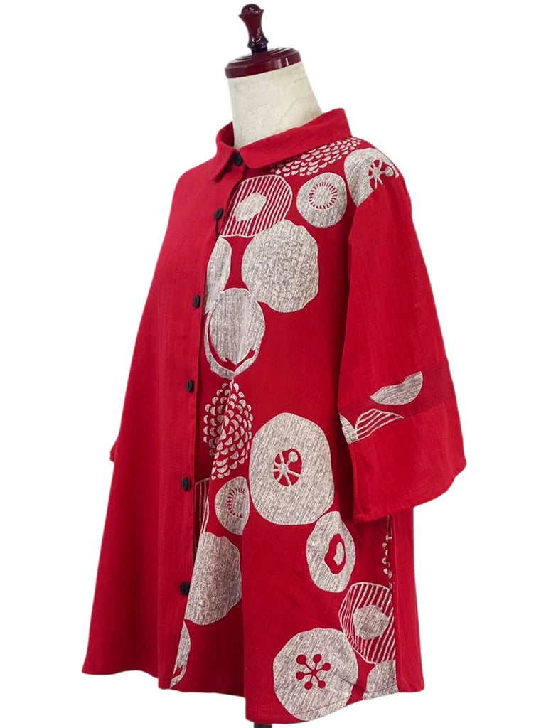 MONA LISA by Pure Fit - Slit Back Panel Jacket - Solid/Kiku Pop Print - 263371-RE - RED (E)