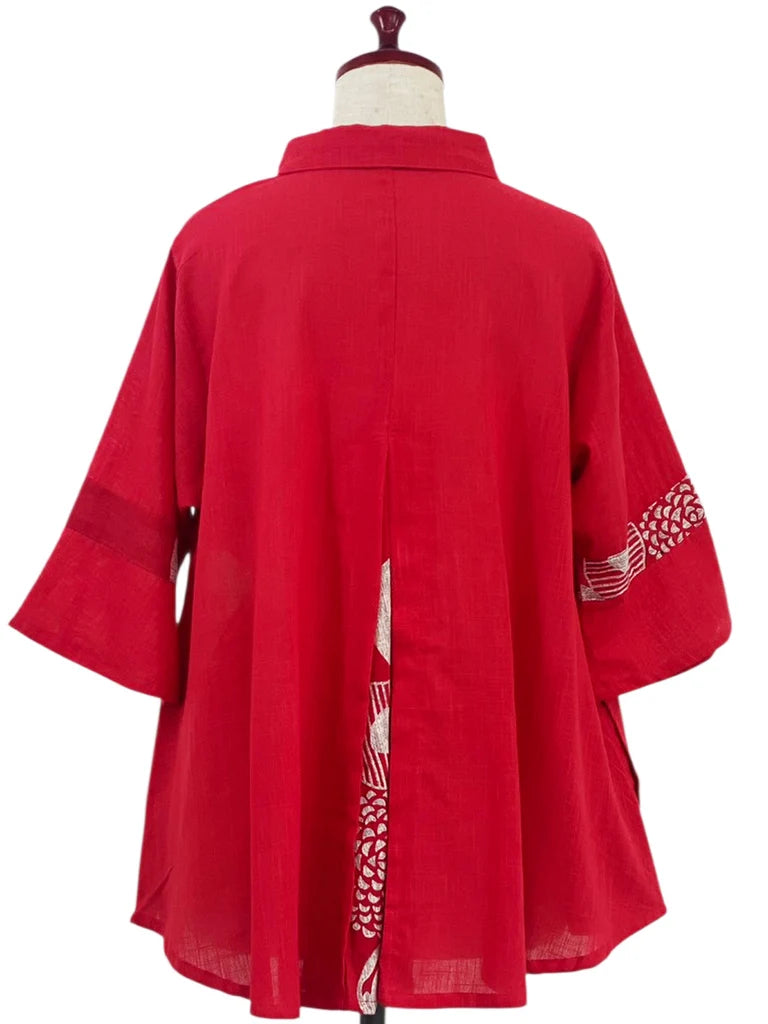 MONA LISA by Pure Fit - Slit Back Panel Jacket - Solid/Kiku Pop Print - 263371-RE - RED (E)