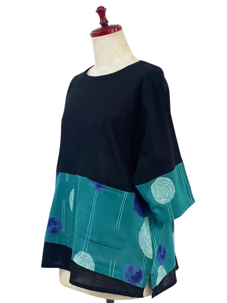 MONA LISA by Pure Fit - Panel Pullover - Solid/Scribble Circles Print - 263398-BK - BLACK (A)