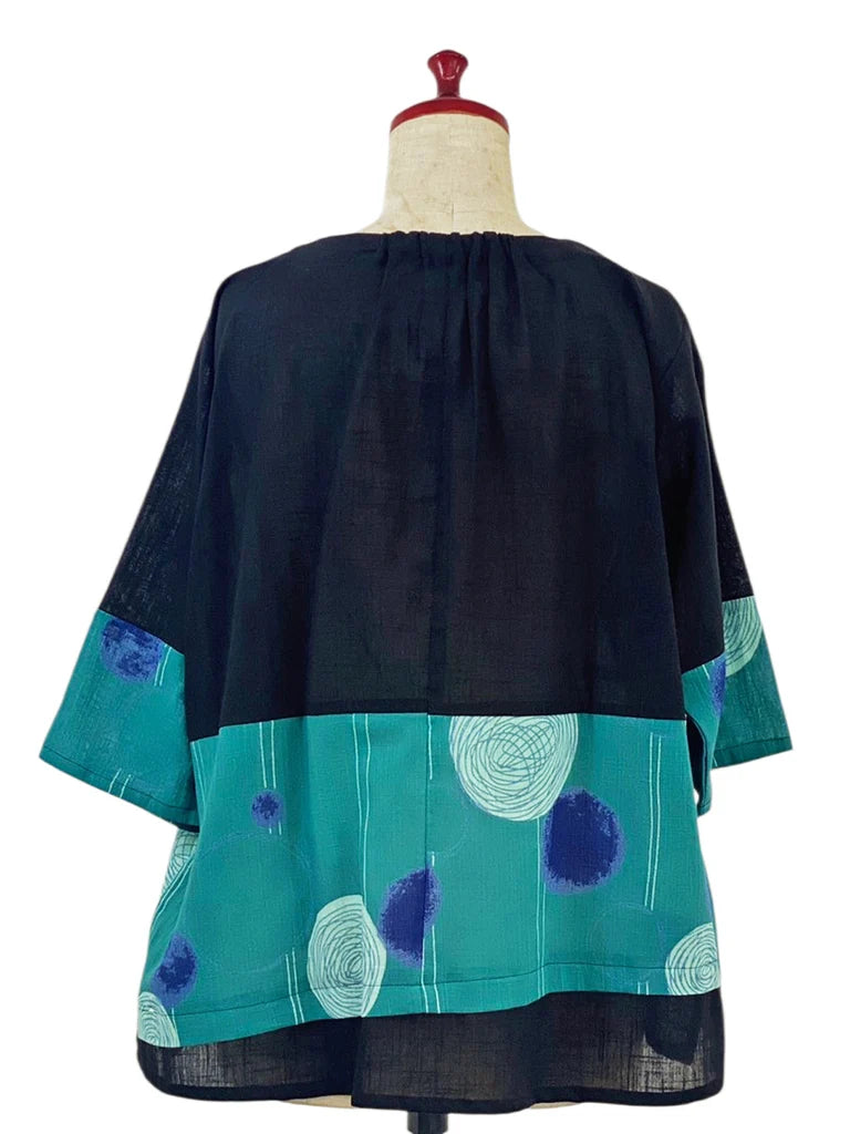 MONA LISA by Pure Fit - Panel Pullover - Solid/Scribble Circles Print - 263398-BK - BLACK (A)