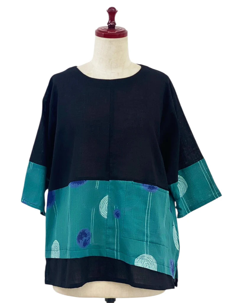 MONA LISA by Pure Fit - Panel Pullover - Solid/Scribble Circles Print - 263398-BK - BLACK (A)