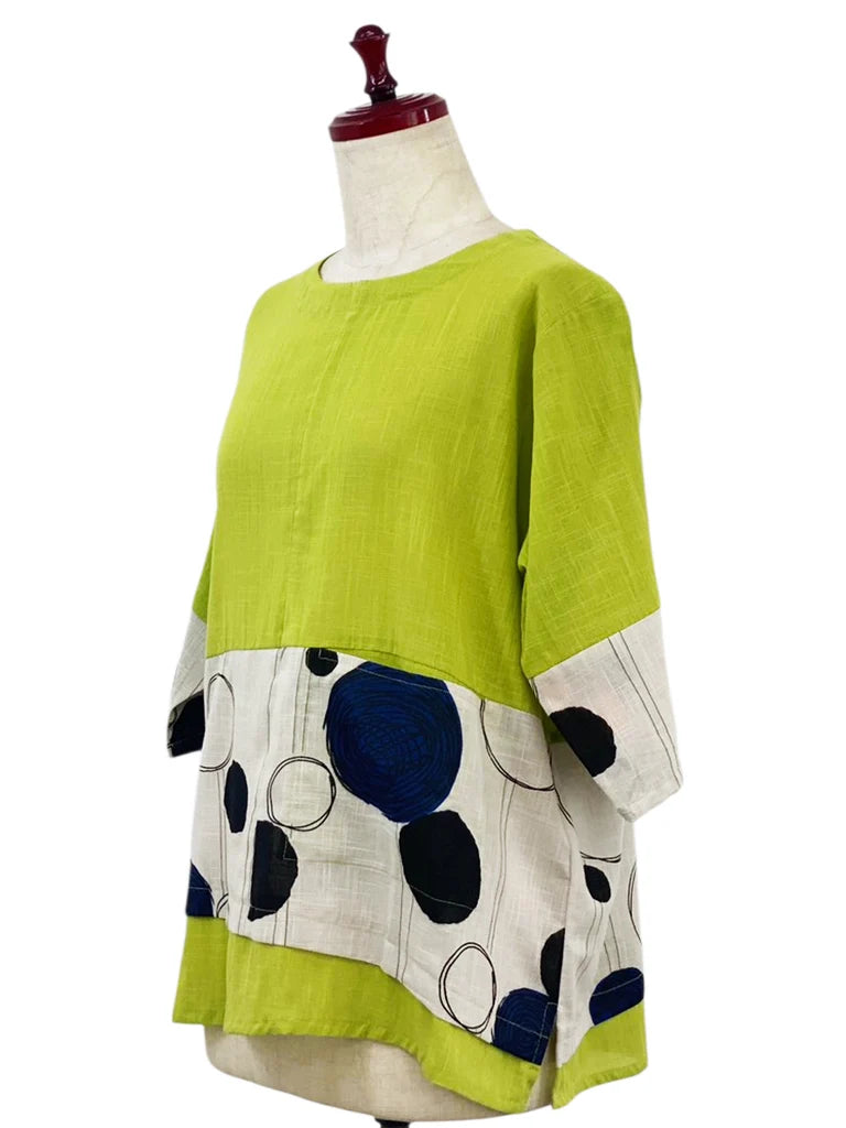 MONA LISA by Pure Fit - Panel Pullover - Solid/Scribble Circles Print - 263398-GE - GREEN (H)