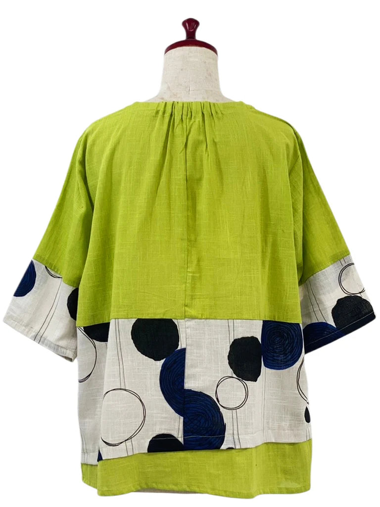 MONA LISA by Pure Fit - Panel Pullover - Solid/Scribble Circles Print - 263398-GE - GREEN (H)