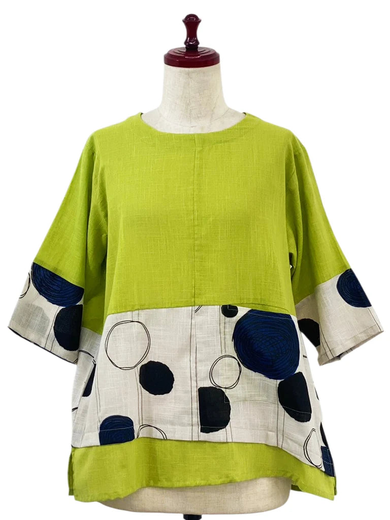 MONA LISA by Pure Fit - Panel Pullover - Solid/Scribble Circles Print - 263398-GE - GREEN (H)