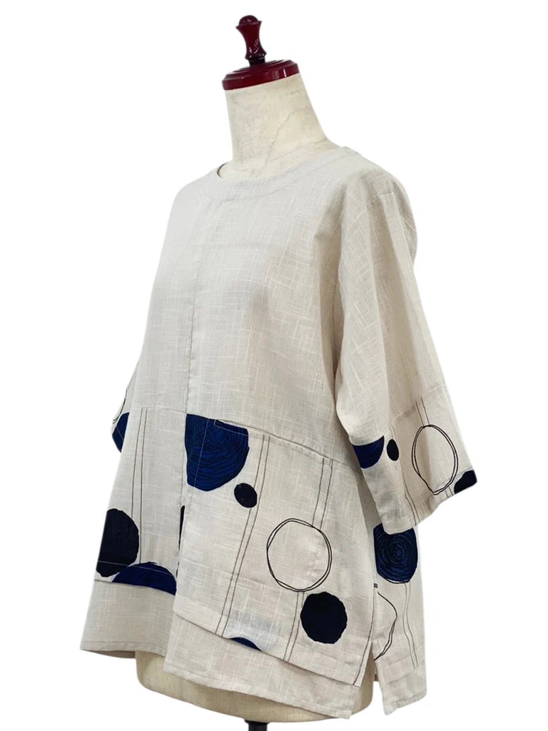 MONA LISA by Pure Fit - Panel Pullover - Solid/Scribble Circles Print - 263398-LG - LIGHT GREY (B)