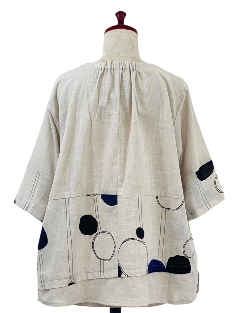 MONA LISA by Pure Fit - Panel Pullover - Solid/Scribble Circles Print - 263398-LG - LIGHT GREY (B)