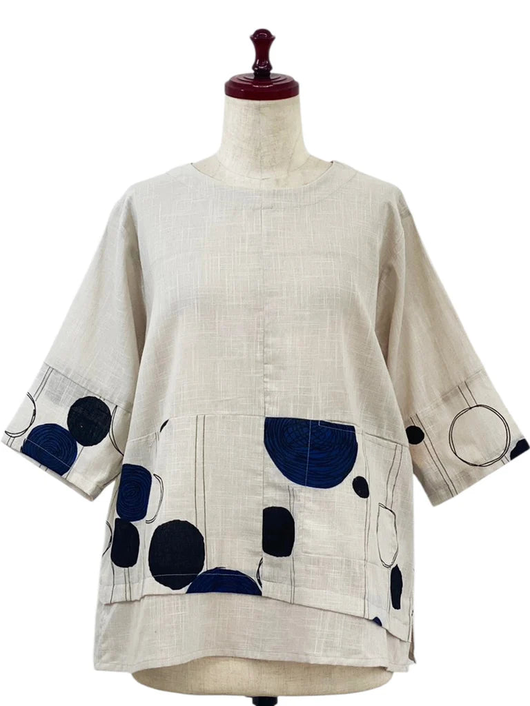 MONA LISA by Pure Fit - Panel Pullover - Solid/Scribble Circles Print - 263398-LG - LIGHT GREY (B)