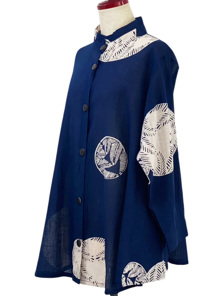 MONA LISA by Pure Fit - Tab Sleeve Jacket - Fern Circle Print - 263404-DB - DARK BLUE (C)