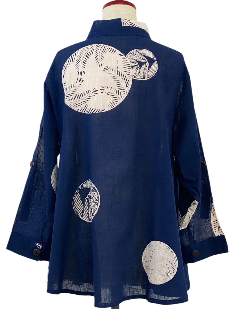 MONA LISA by Pure Fit - Tab Sleeve Jacket - Fern Circle Print - 263404-DB - DARK BLUE (C)