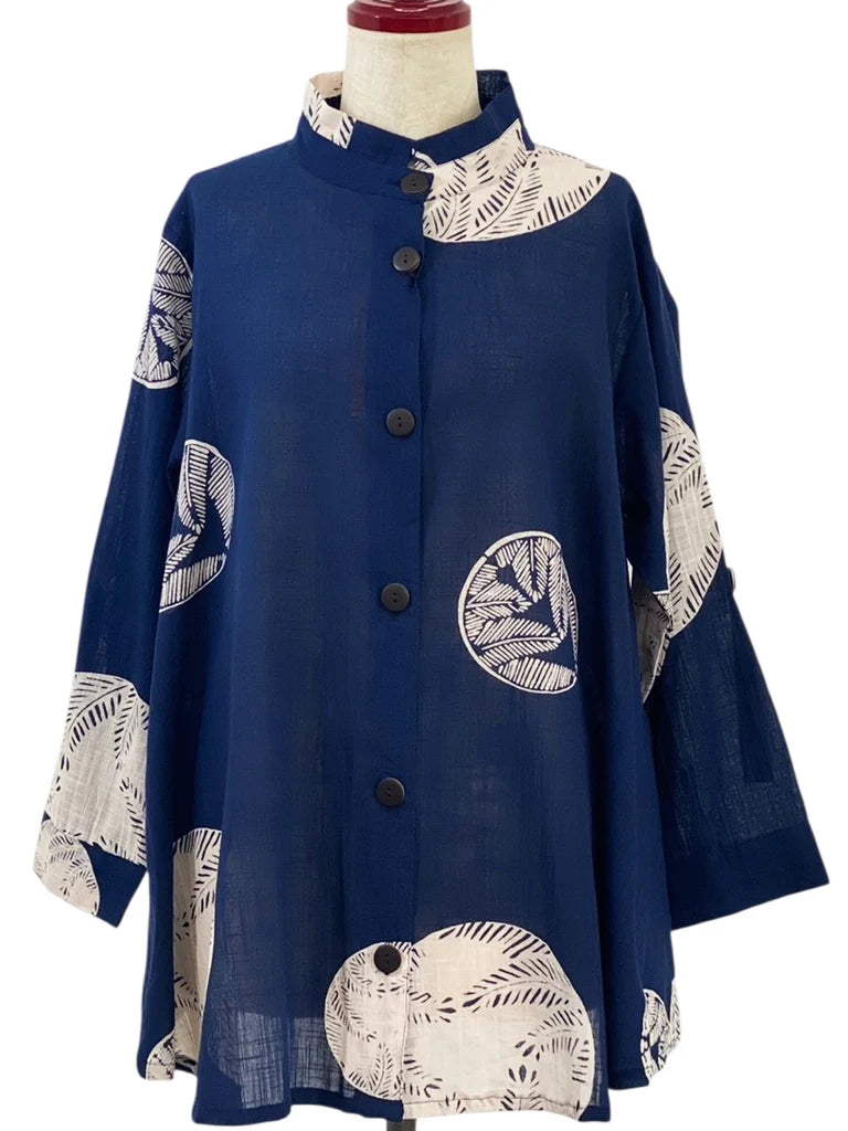 MONA LISA by Pure Fit - Tab Sleeve Jacket - Fern Circle Print - 263404-DB - DARK BLUE (C)