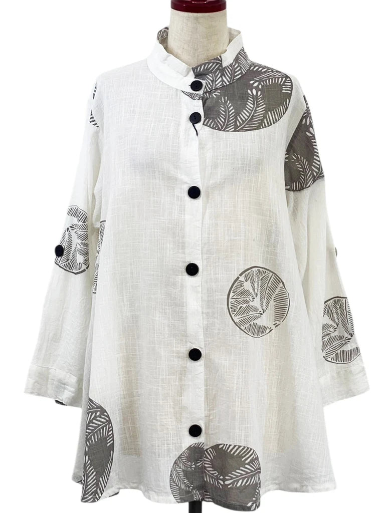 MONA LISA by Pure Fit - Tab Sleeve Jacket - Fern Circle Print - 263404-NT - NATURAL (G)