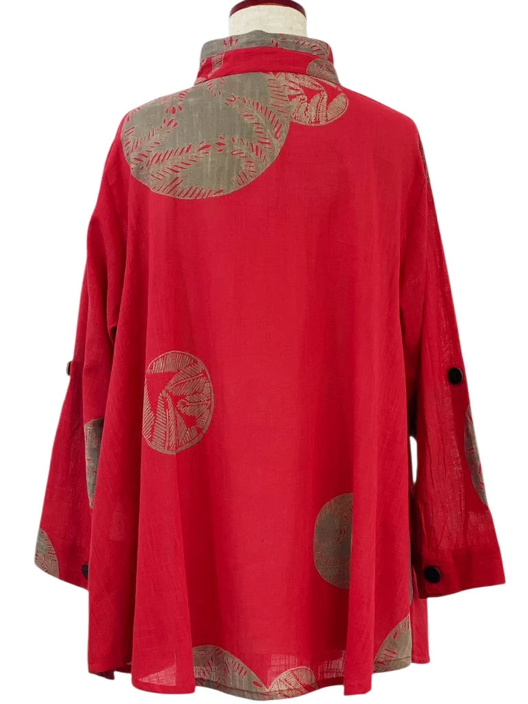 MONA LISA by Pure Fit - Tab Sleeve Jacket - Fern Circle Print - 263404-RE - RED (E)