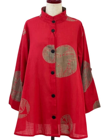 MONA LISA by Pure Fit - Tab Sleeve Jacket - Fern Circle Print - 263404-RE - RED (E)