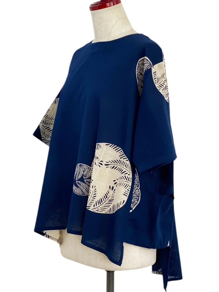 MONA LISA by Pure Fit - 263405-DB - Hi-Lo Pocket Pullover - Fern Circle Print - Dark Blue (C)