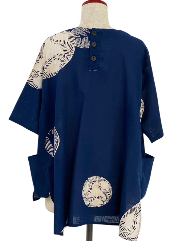 MONA LISA by Pure Fit - 263405-DB - Hi-Lo Pocket Pullover - Fern Circle Print - Dark Blue (C)
