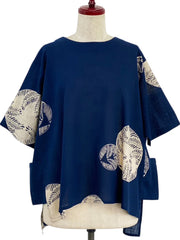 MONA LISA by Pure Fit - 263405-DB - Hi-Lo Pocket Pullover - Fern Circle Print - Dark Blue (C)