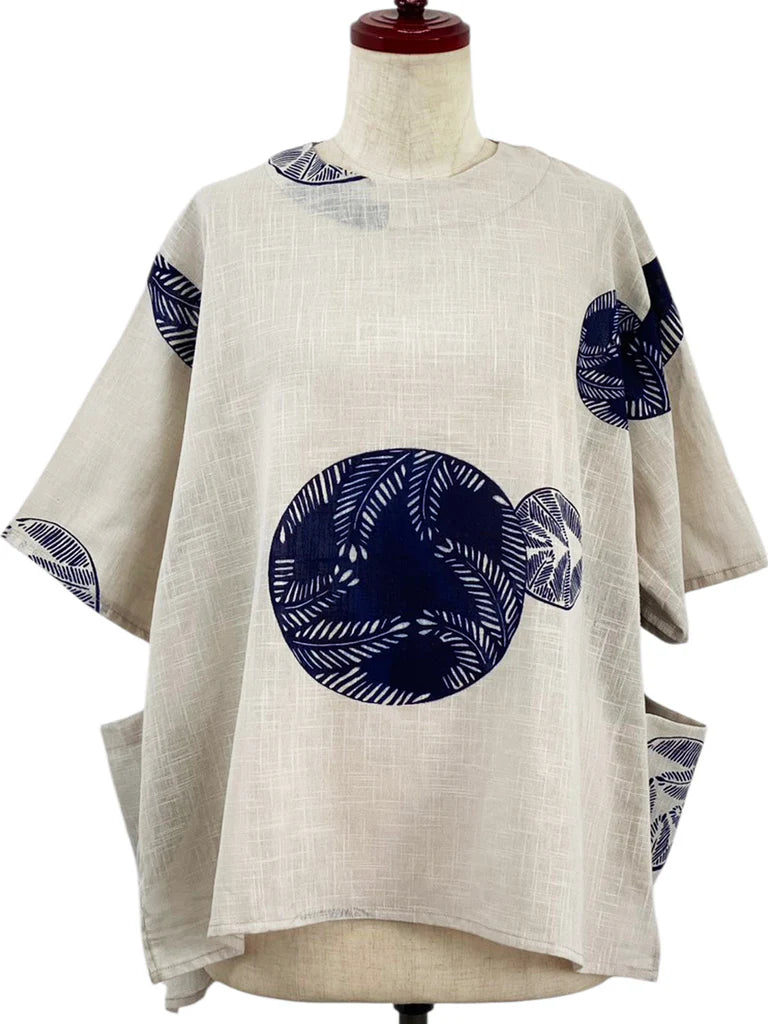 MONA LISA by Pure Fit - 263405-LG - Hi-Lo Pocket Pullover - Fern Circle Print - Light Grey (B)