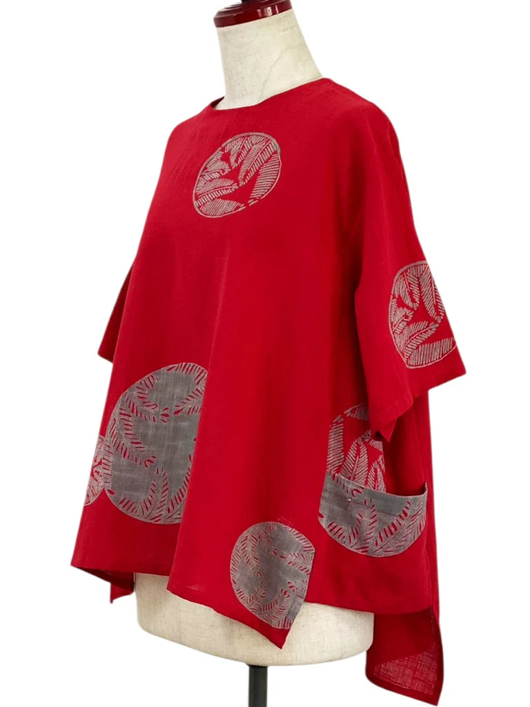 MONA LISA by Pure Fit - Hi-Lo Pocket Pullover - Fern Circle Print - 263405-RE - RED (E)