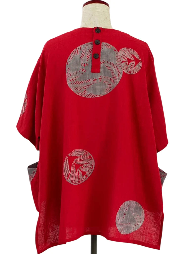 MONA LISA by Pure Fit - Hi-Lo Pocket Pullover - Fern Circle Print - 263405-RE - RED (E)