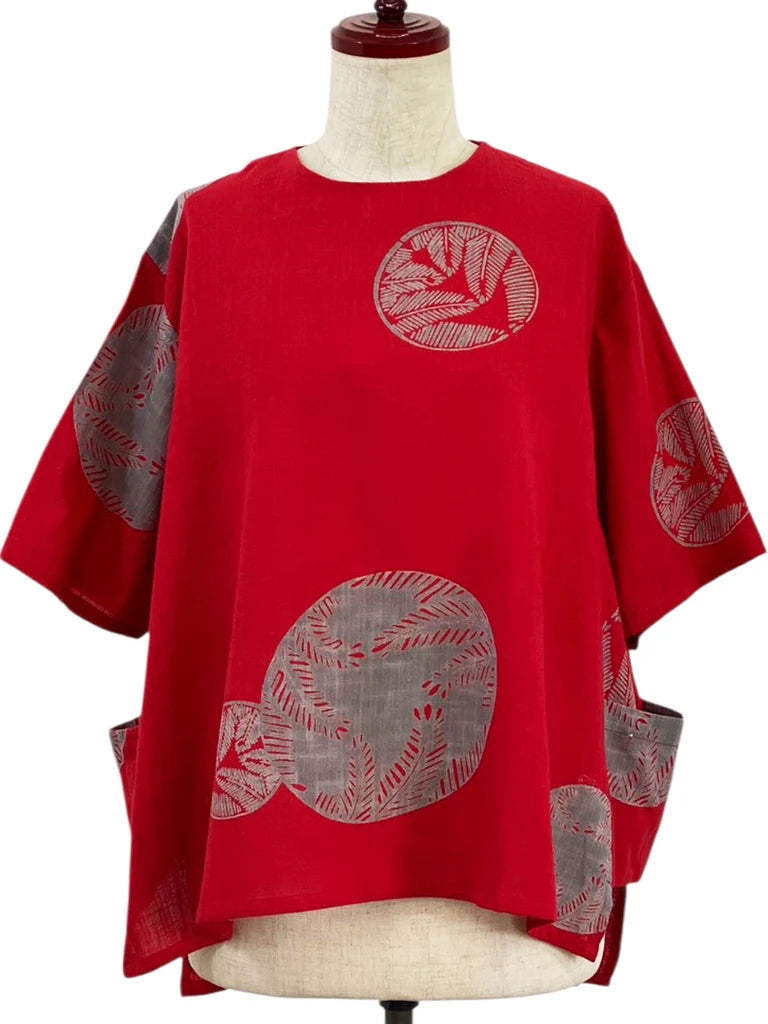 MONA LISA by Pure Fit - Hi-Lo Pocket Pullover - Fern Circle Print - 263405-RE - RED (E)