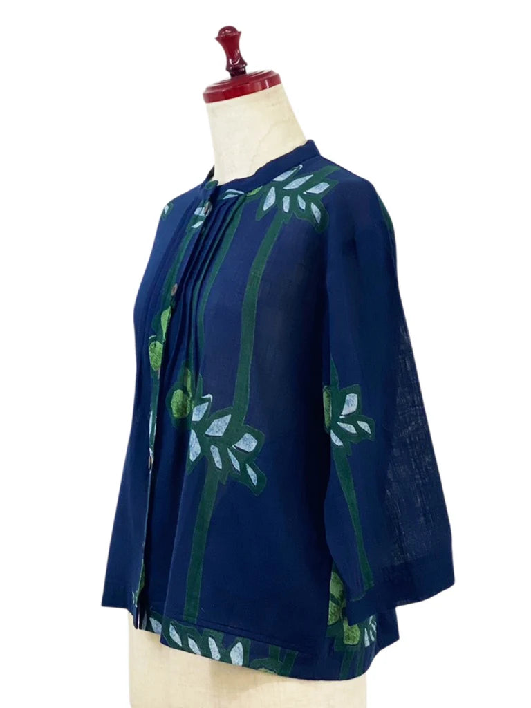 MONA LISA by Pure Fit - Pintuck Crop Jacket - Tsutsugaki Print - 263407-DB - DARK BLUE (C)
