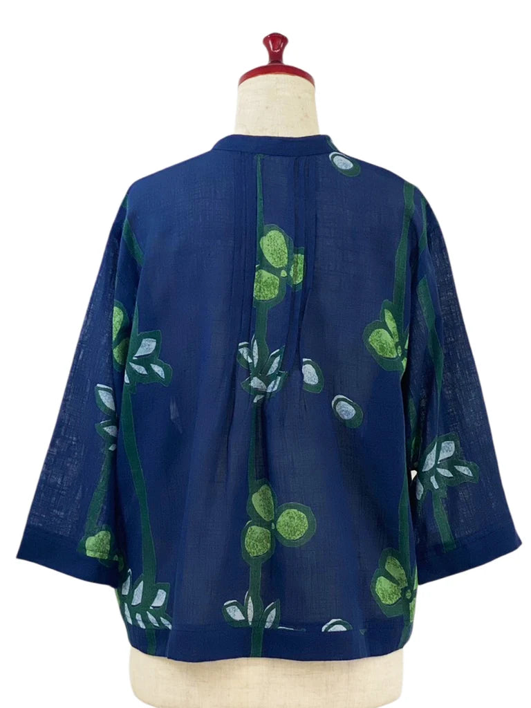 MONA LISA by Pure Fit - Pintuck Crop Jacket - Tsutsugaki Print - 263407-DB - DARK BLUE (C)