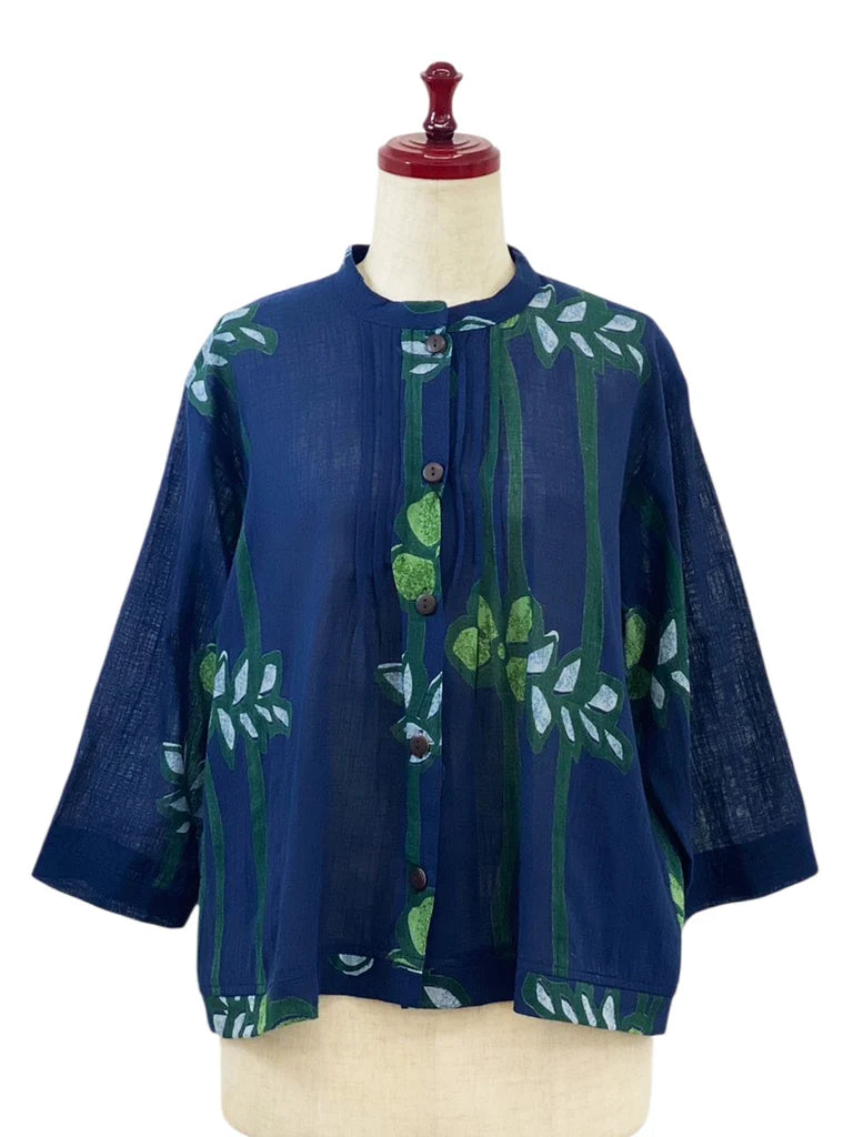 MONA LISA by Pure Fit - Pintuck Crop Jacket - Tsutsugaki Print - 263407-DB - DARK BLUE (C)